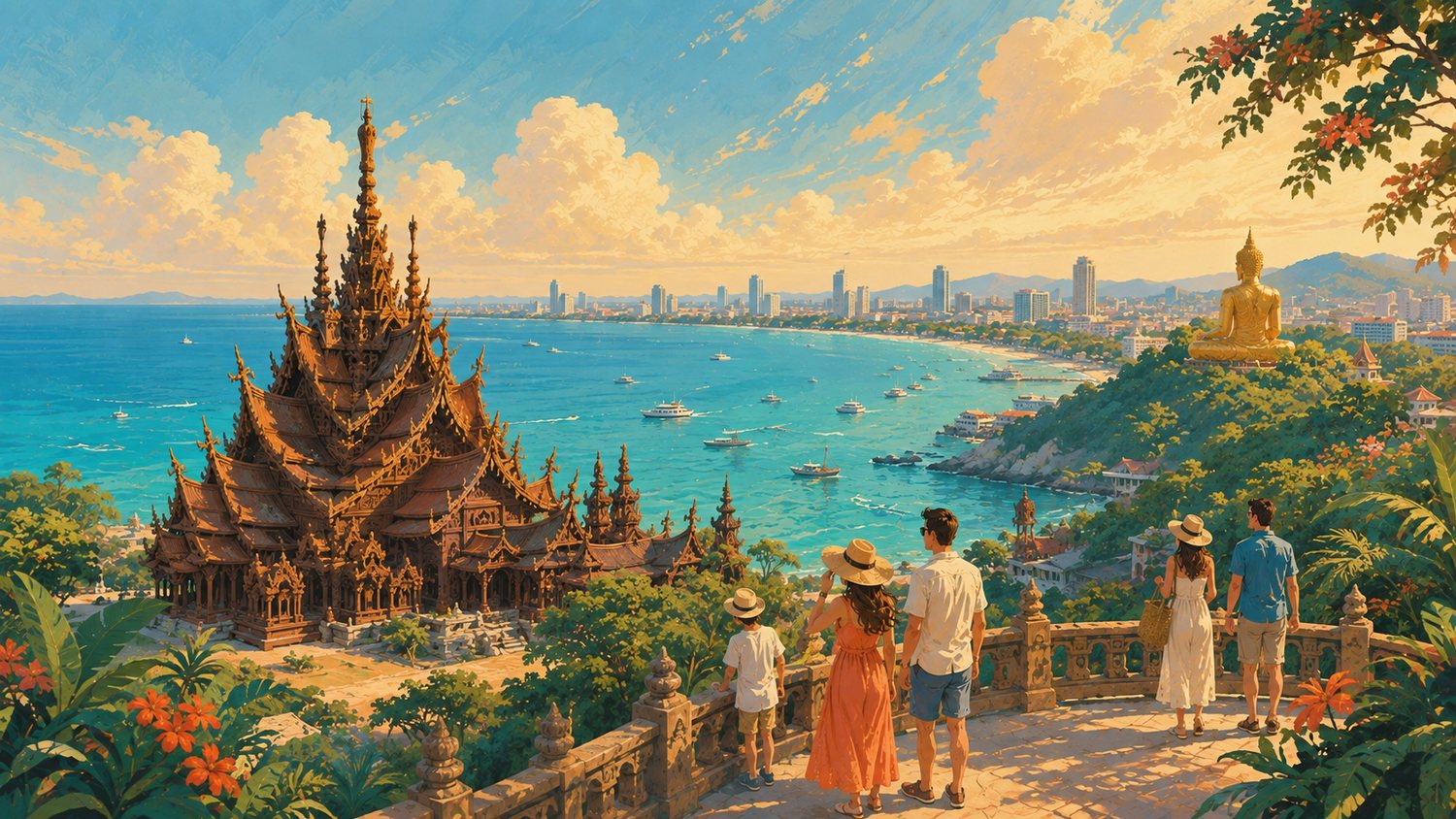 Pattaya landmarks — the Sanctuary of Truth and Big Buddha